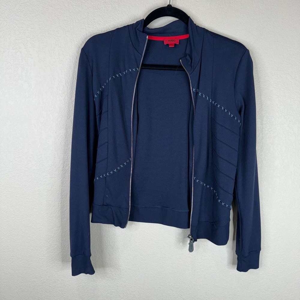Hugo Boss Women's Dumbana Full Zip Crop‎ Sweatshirt Long Sleeve Navy Size S